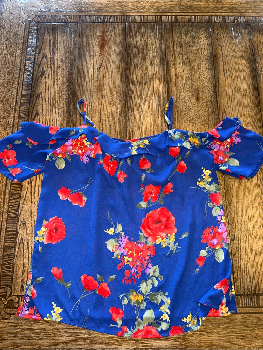 Skies Are Blue Royal Blue Floral Off-Shoulder Camisole